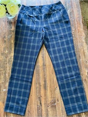 CAbi Connery Trouser Navy and Green Plaid Dress Pants Sz 6 NWOT